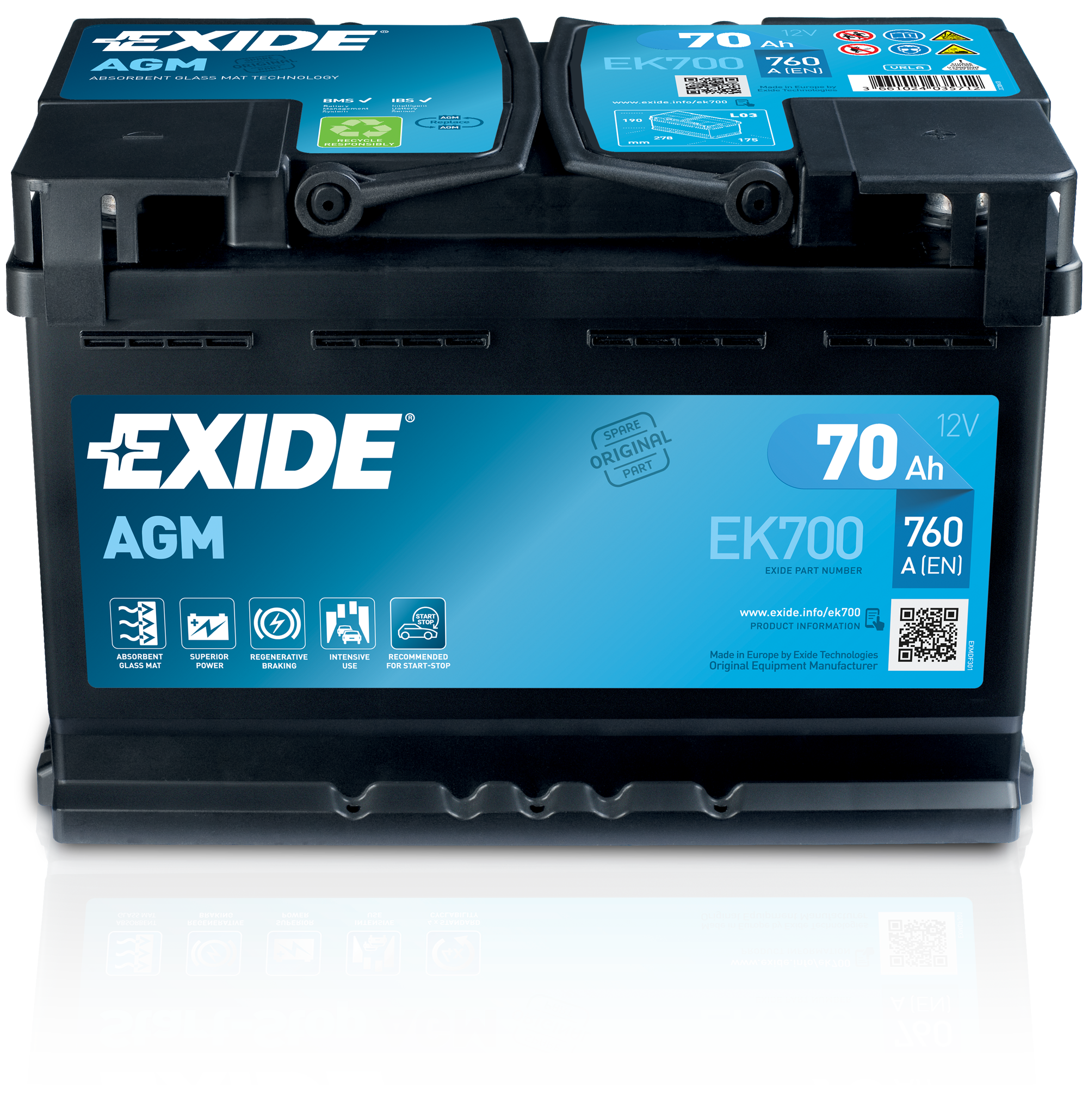 EK800 (115AGM) EXIDE EK800 Start-Stop Batterie 12V 80Ah 800A B13 AGM- Batterie