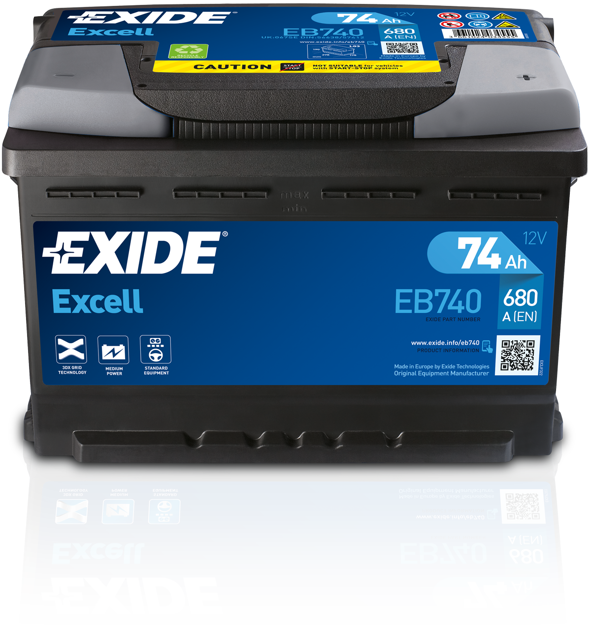 BATTERIE EXIDE EXCELL D26 12V 70AH 540A 270X173X222 +G EB705