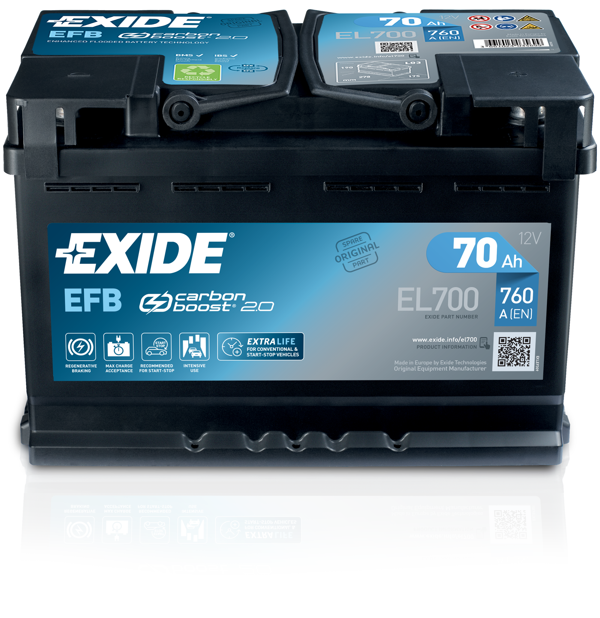 Batería Exide Efb EFB. EL754. 75 Ah - 750A(EN) 12V. 260x168x200mm - Blue  Batteries