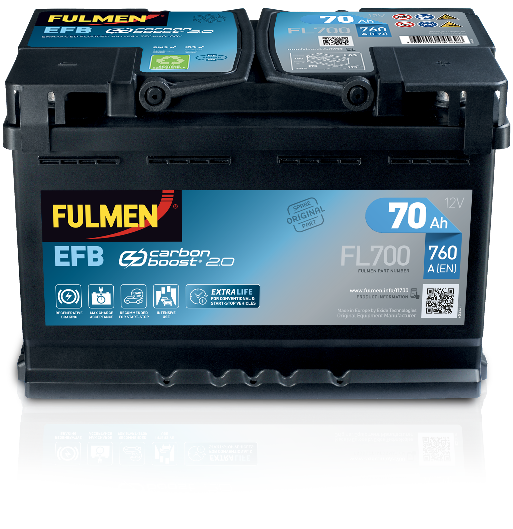 Batterie FULMEN Start-Stop EFB 12V 60Ah 520A +D