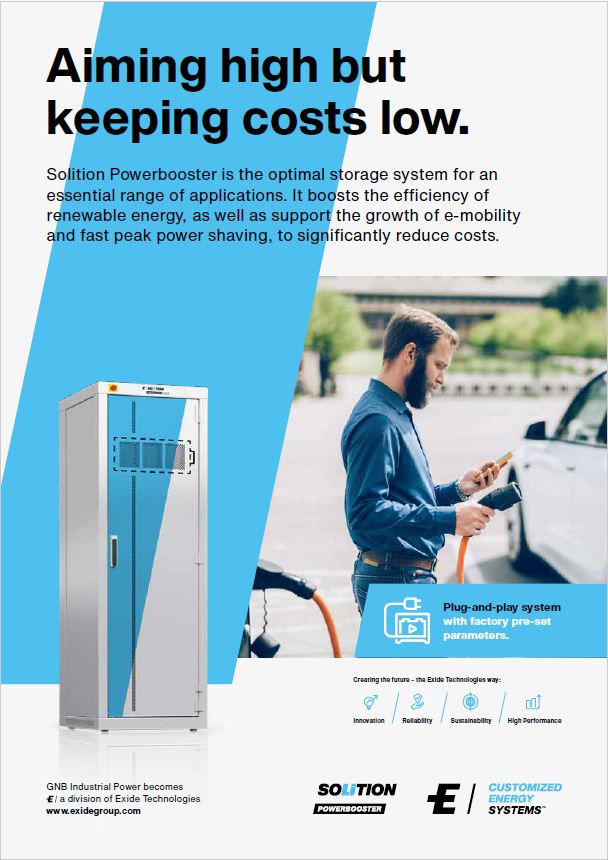 Solition Powerbooster for Material Handling application, traction battery, lithium-ion energy storage booster, peak shaving 
