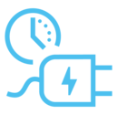 Blue icon of a clock with a power plug.