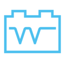 Blue outline of a stylized letter "W" in a block shape.