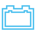 Blue and black suitcase icon with a handle on top.