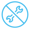 Blue crossed wrench and screwdriver inside a circle.