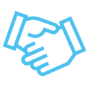 Blue handshake icon.