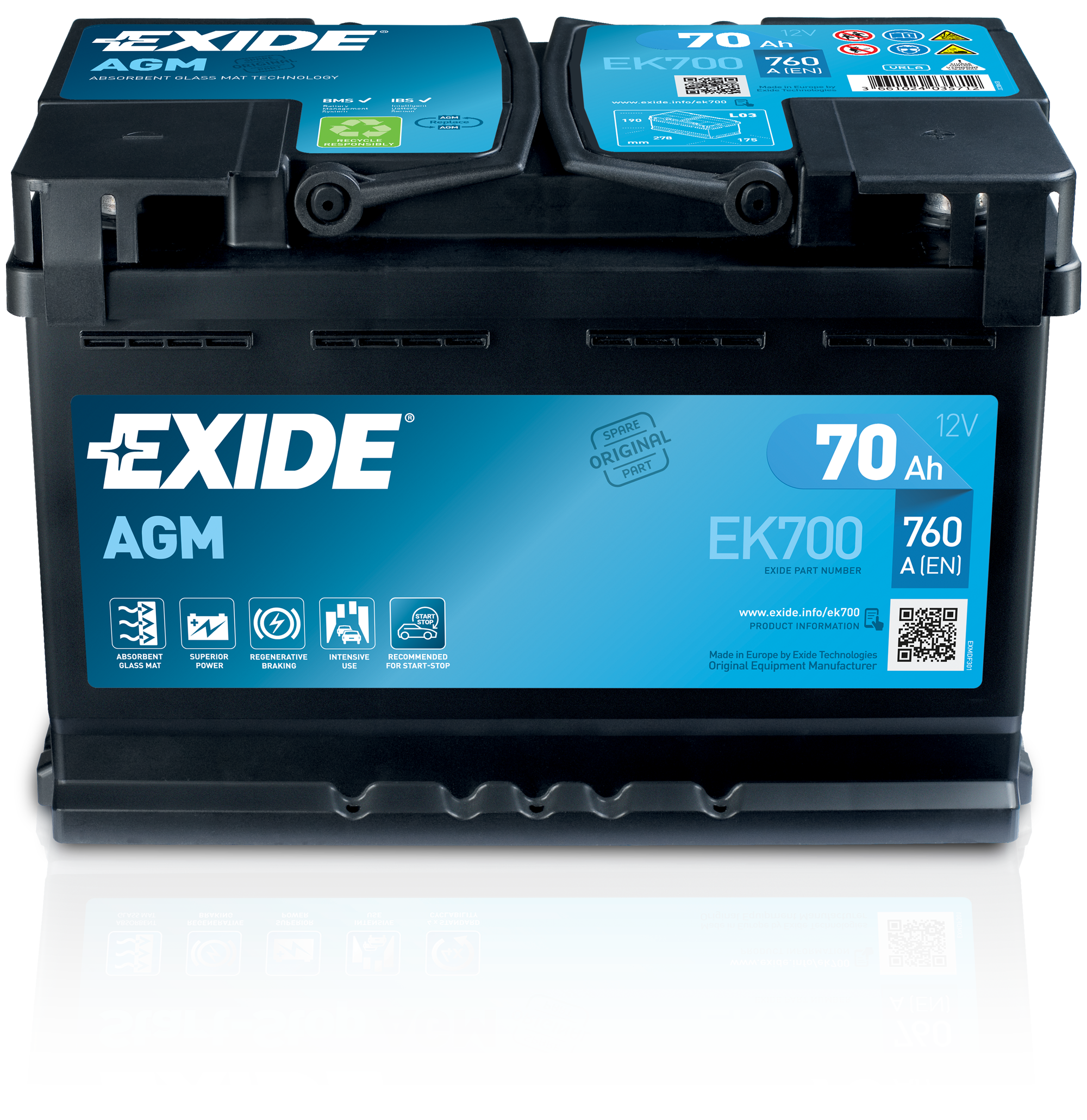 EK950 EXIDE Start-Stop EK950 (017AGM) Batterie 12V 95Ah 850A B13