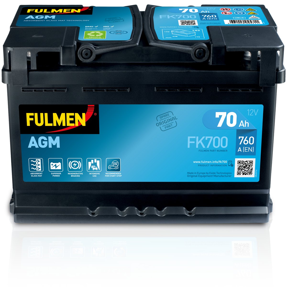 Batterie Fulmen Start-Stop AGM 60Ah/680A (FK600)