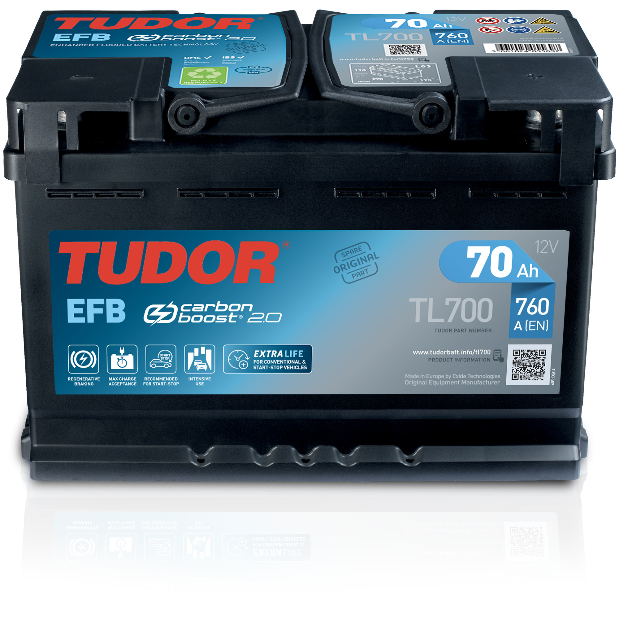 Tudor TL605. Batterie de voiture Start-Stop Tudor 60Ah 12V